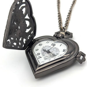 Heart Pendant Watch NEW Pocket Black Ornamental Locket Gift Love Necklace